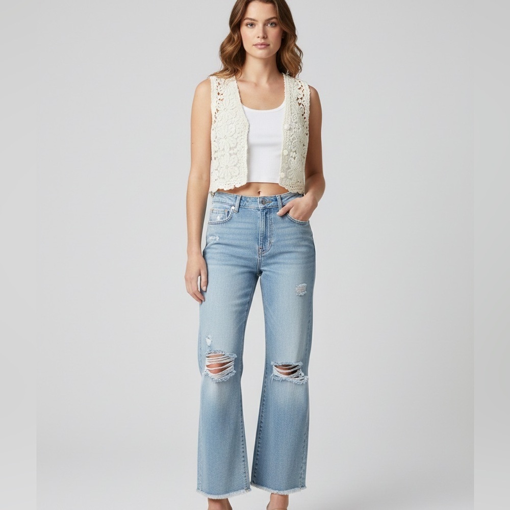YMI Light Wash Distressed Dream Flare Jeans - size 3